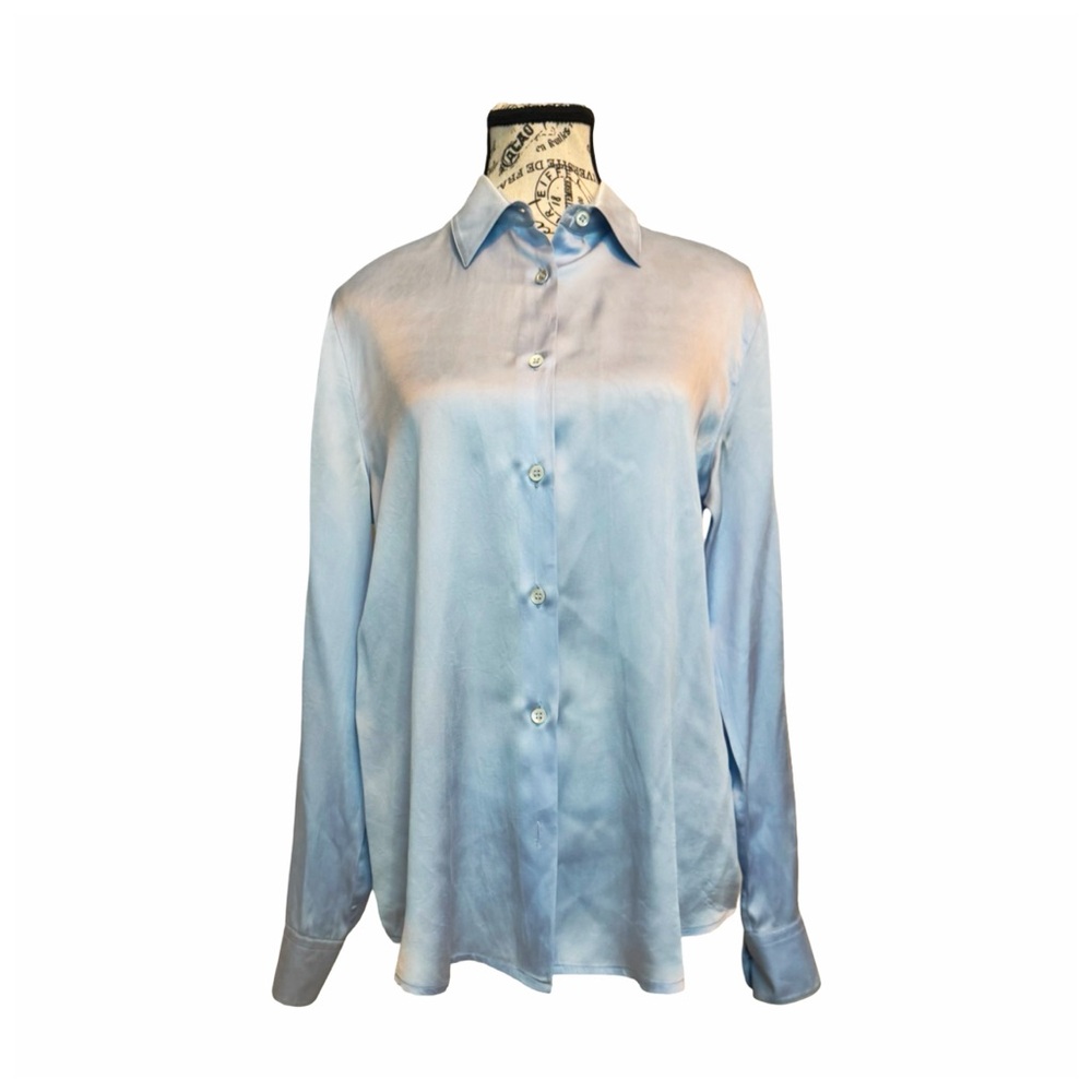 Armani Collezioni Silk Button Down Shirt. Light Blue. Size 6 - Picture 5 of 9